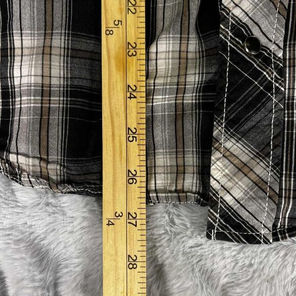 Reclaim Shirt Mens Medium Black Gray Plaid Western Pearl Snap Long Sleeve Cotton - Picture 8 of 8